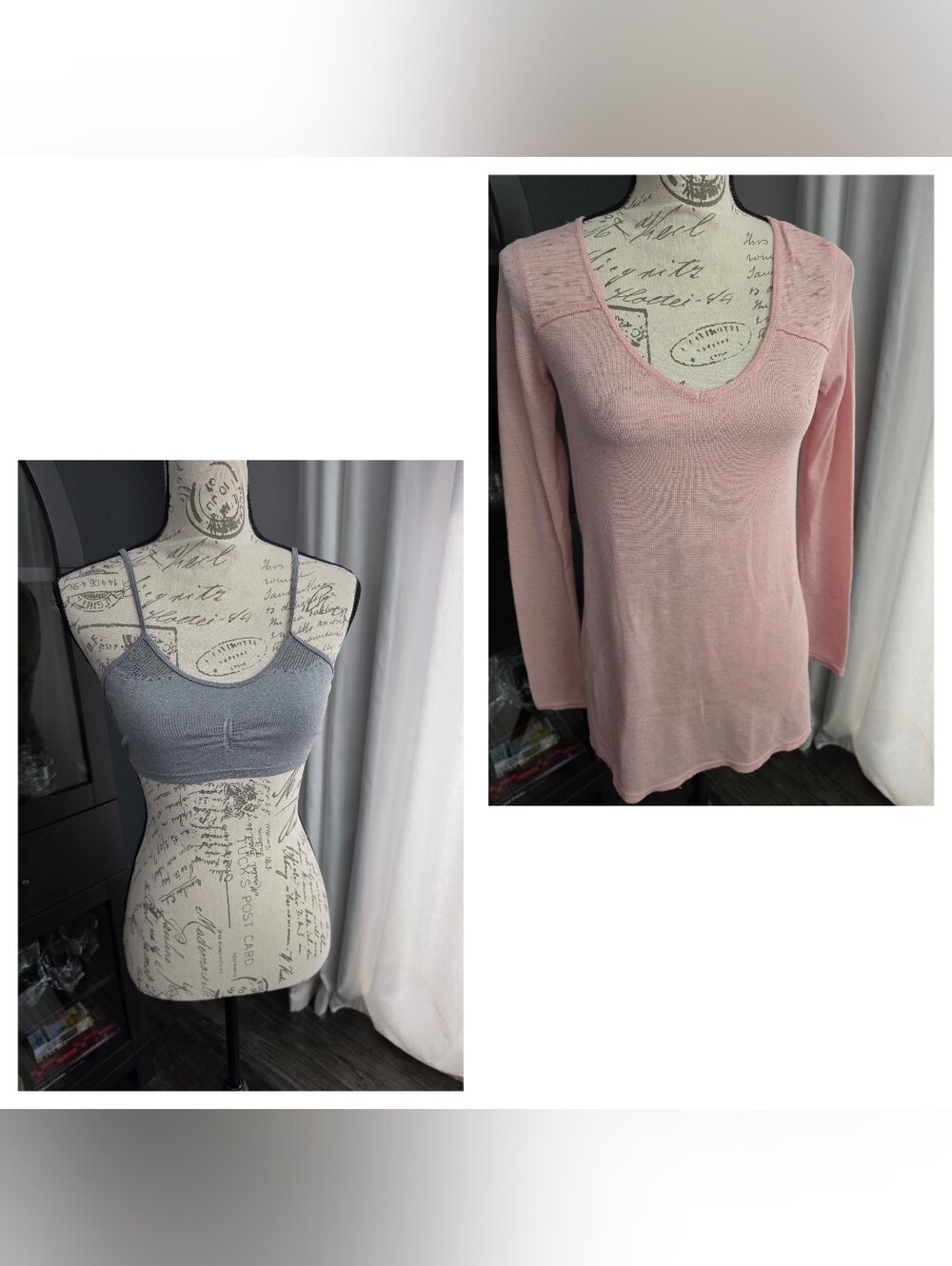 Aeropostale Pink V-Neck Top & Gray Seamless Bralette Set